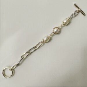 14K Gold Plated Two Tone Woven Pearl Bracelet - MX Signature Collection